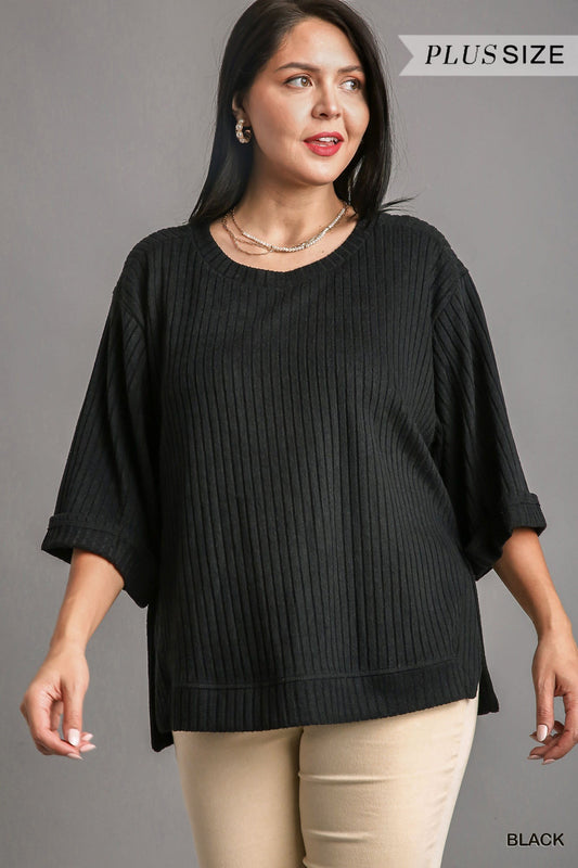 Curvy Look This Way Ribbed Top (Black)