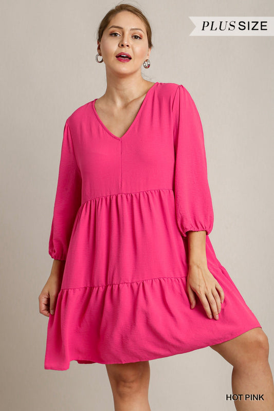 Curvy Tulip Fields Tiered Dress (Hot Pink)