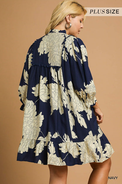 Curvy Southern Roots Floral Dress - Navy