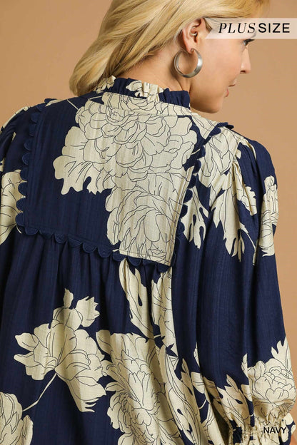 Curvy Southern Roots Floral Dress - Navy