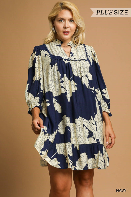 Curvy Southern Roots Floral Dress - Navy