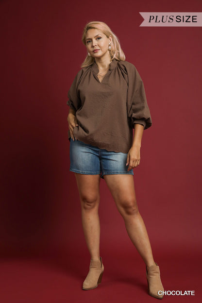 Curvy Day Dreaming Textured Top (Brown)