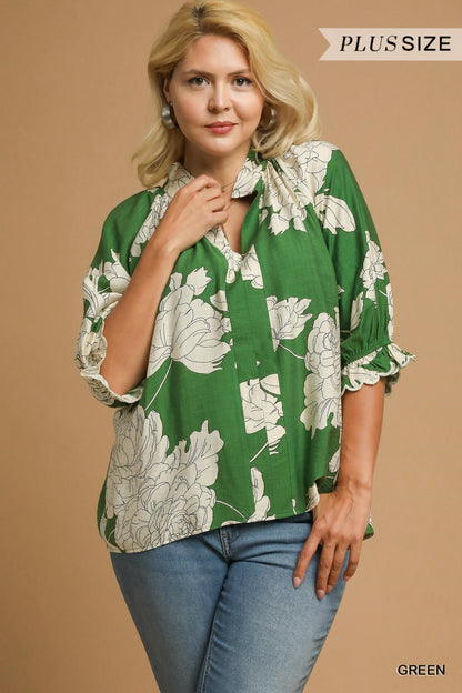 Curvy Verdant Floral Top (Green)