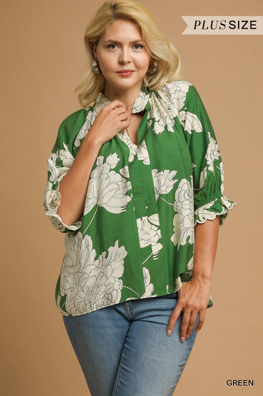 Curvy Verdant Floral Top (Green)