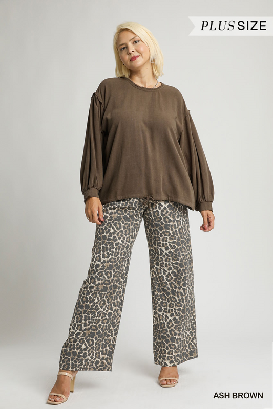 Curvy Heritage Drawstring Hem Top - Brown