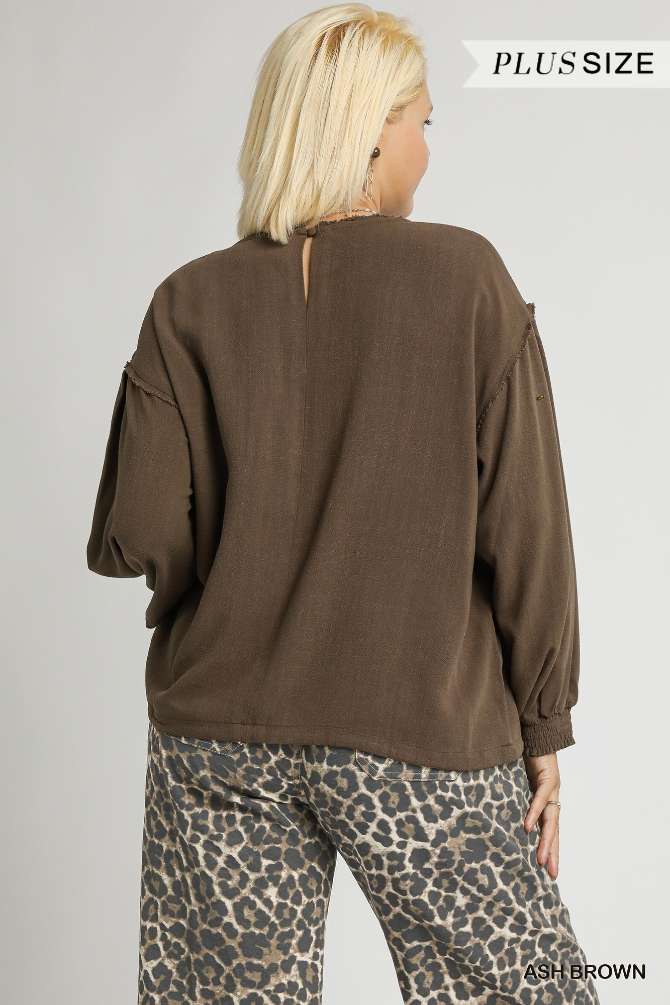 Curvy Heritage Drawstring Hem Top - Brown