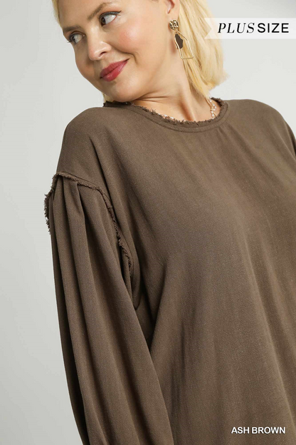 Curvy Heritage Drawstring Hem Top - Brown