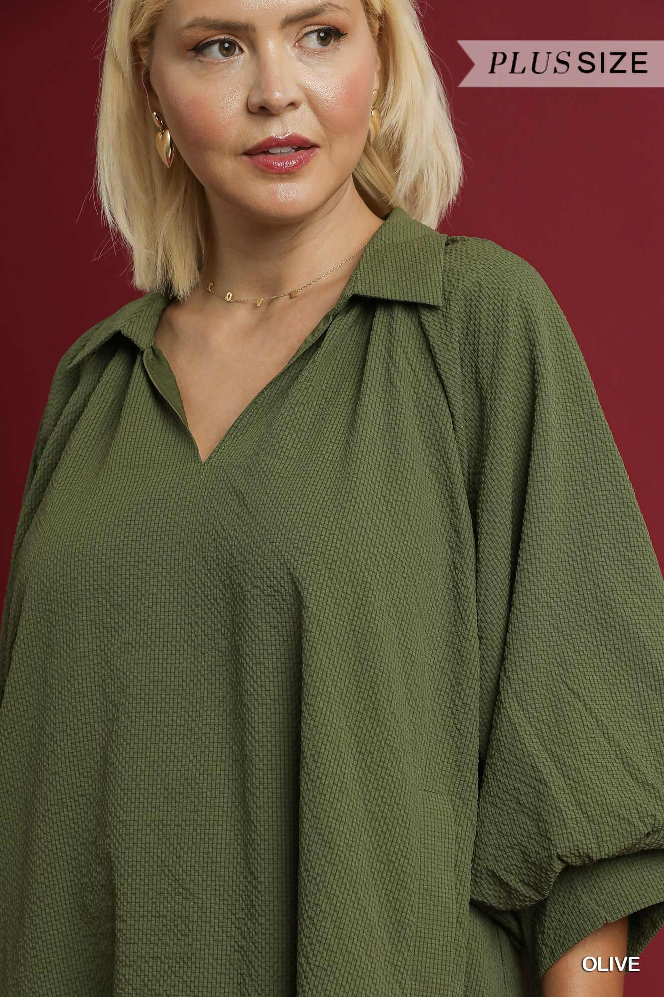 Curvy Casual Chats Scallop Hem Dress - Olive