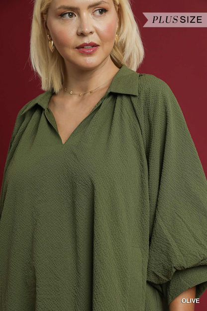 Curvy Casual Chats Scallop Hem Dress - Olive