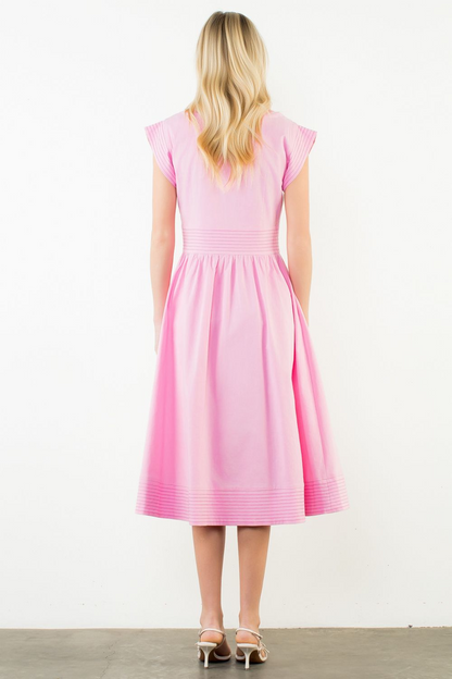 Sleek Stitch Pintuck Midi Dress - Pink - Delta Swanky Girl