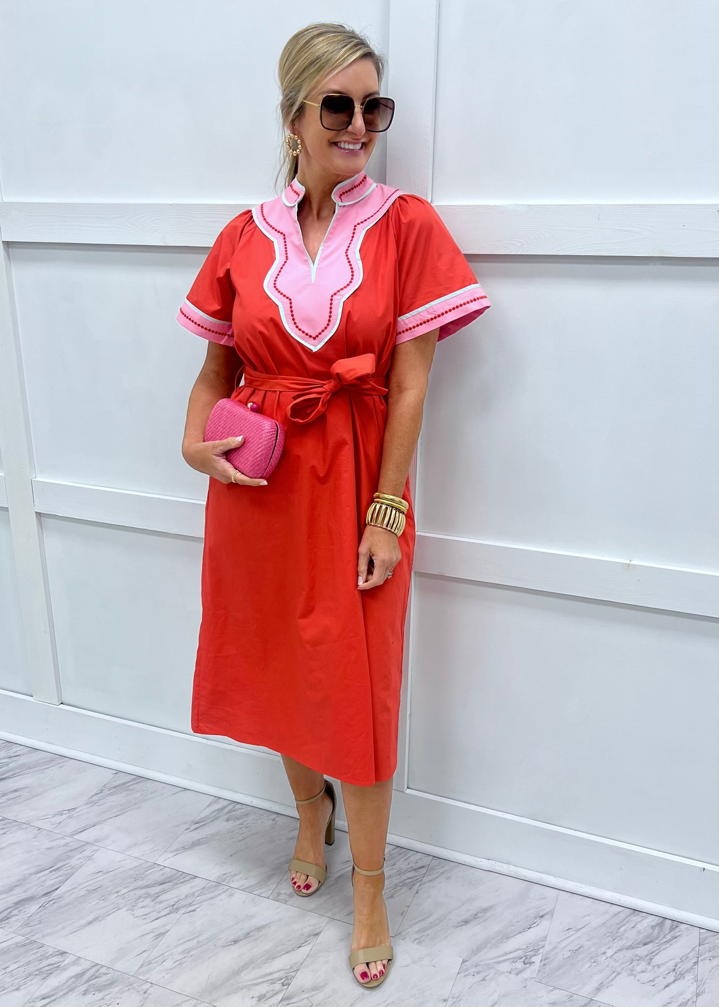 Color Crush Belted Midi Dress - Delta Swanky Girl