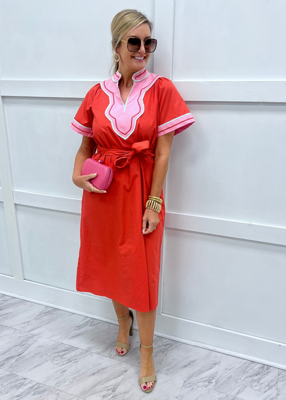 Color Crush Belted Midi Dress - Delta Swanky Girl