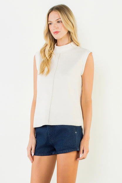The Cream & Chic Top | Faux Suede Sleeveless Mock Neck Top