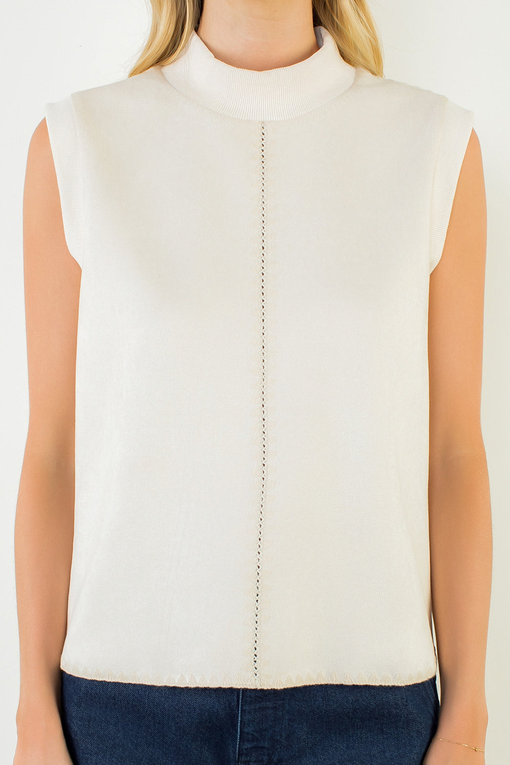 The Cream & Chic Top | Faux Suede Sleeveless Mock Neck Top
