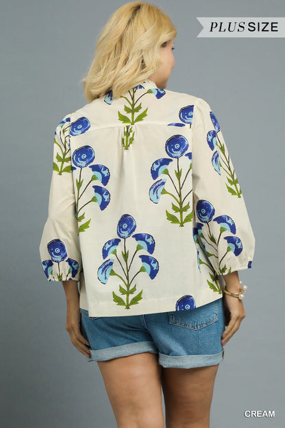 Curvy Tranquil Beauty Floral Top (Cream)