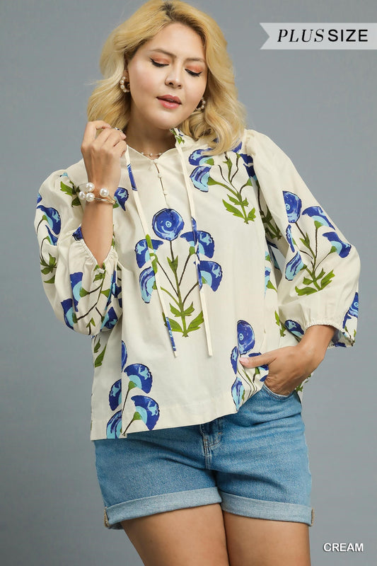 Curvy Tranquil Beauty Floral Top (Cream)
