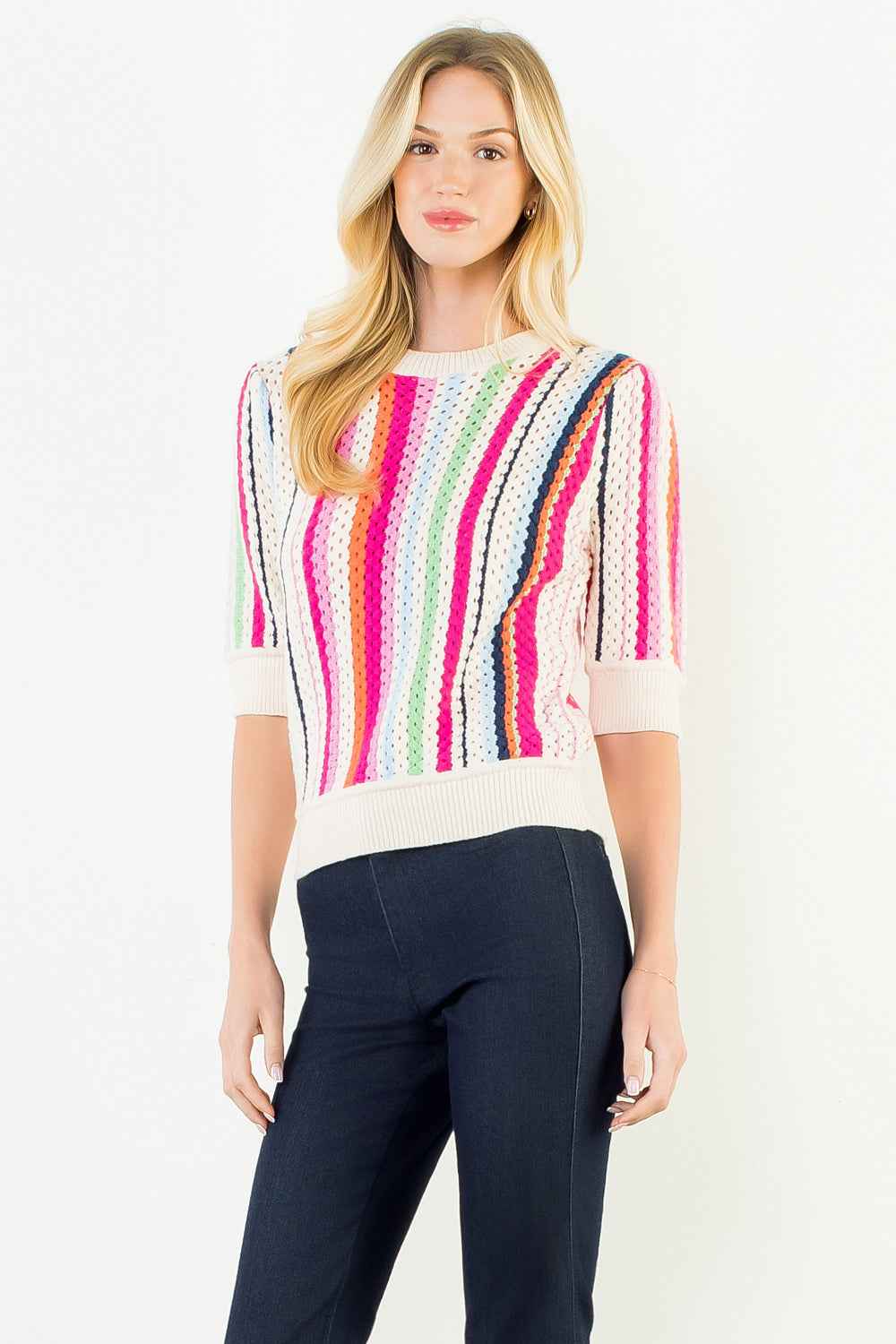Bellamy Multi Stripe Knit Crochet Top