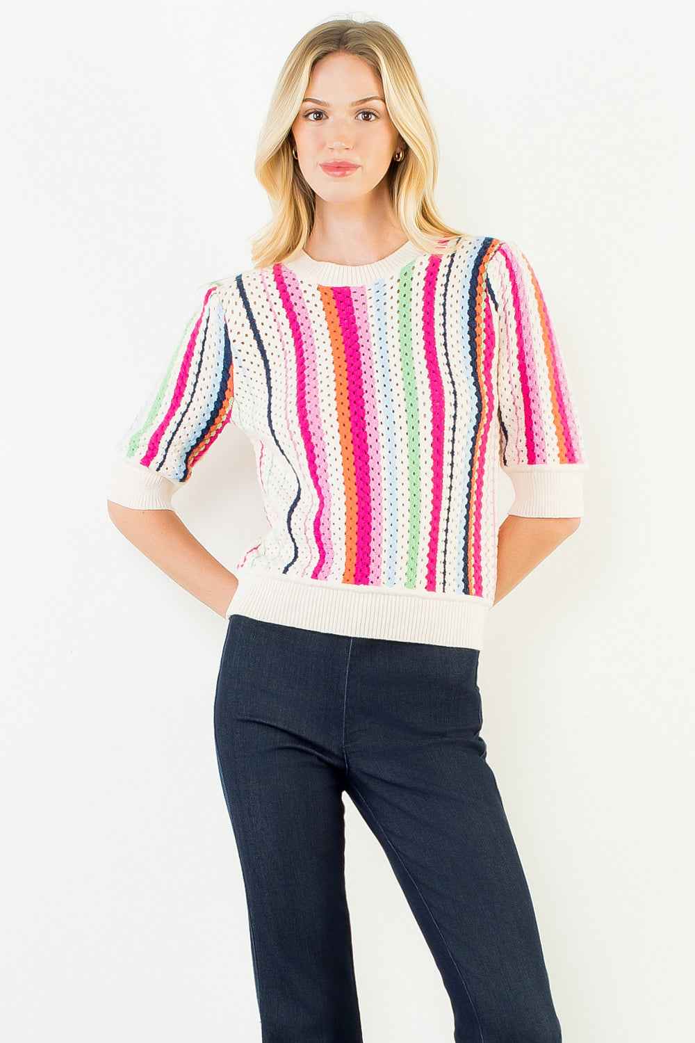 Bellamy Multi Stripe Knit Crochet Top