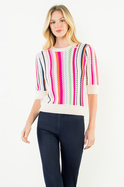 The Painted Rainbow Top | Multicolor Stripe Open Knit Sweater