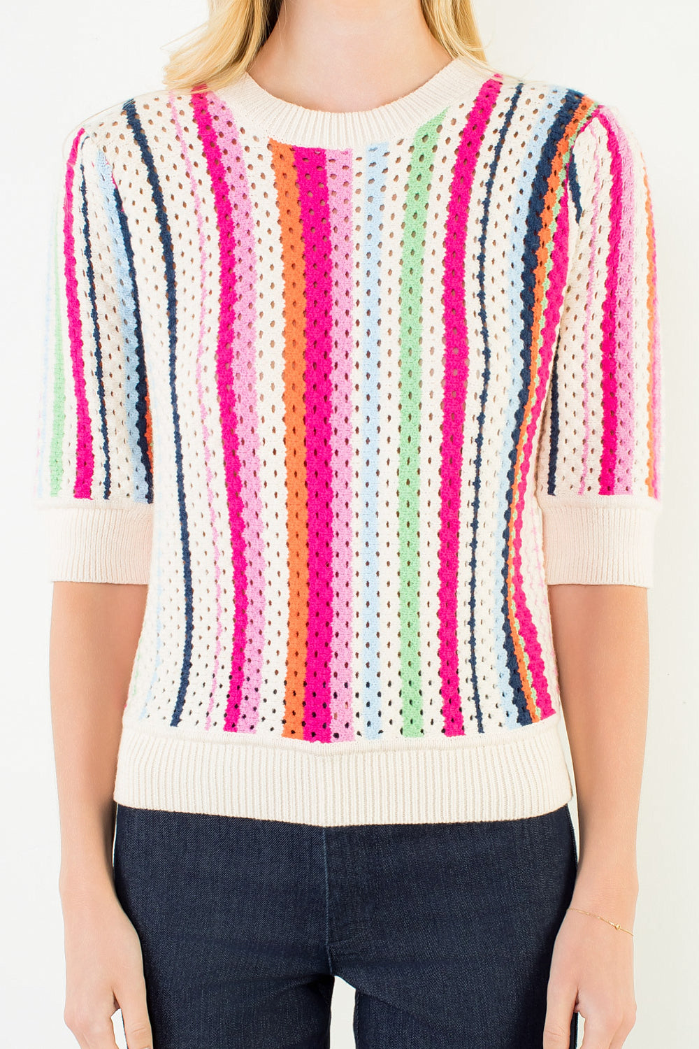 The Painted Rainbow Top | Multicolor Stripe Open Knit Sweater