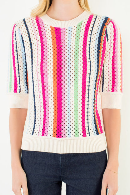 The Painted Rainbow Top | Multicolor Stripe Open Knit Sweater