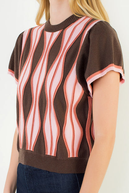 The Rosewood Rhythm Top | Wavy Stripe Flutter Sleeve Sweater