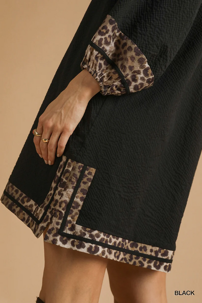 Curvy Belle Leopard Trim Dress - Black
