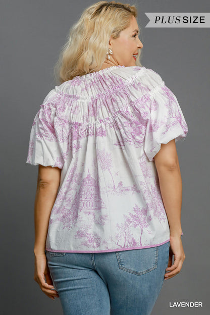 Curvy Farrah Toile Babydoll Top (Lavender)