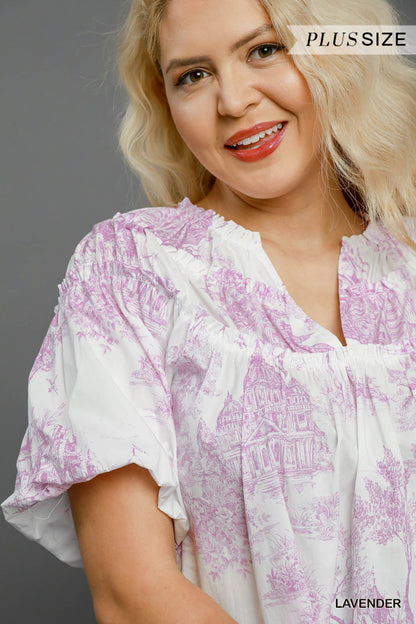 Curvy Farrah Toile Babydoll Top (Lavender)