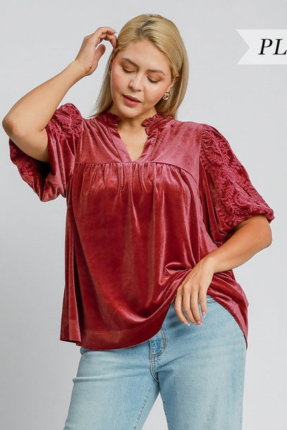 Curvy Inside A Dream Velvet Top (Burgundy)