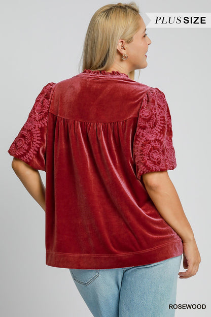 Curvy Inside A Dream Velvet Top (Burgundy)