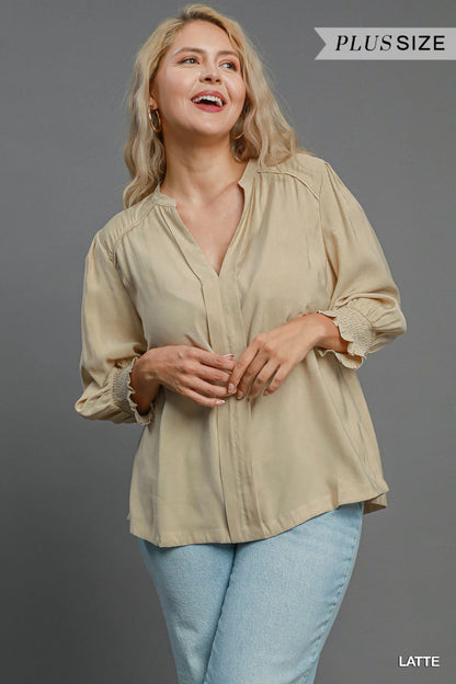 Curvy Piper Split Neck Top (Latte)