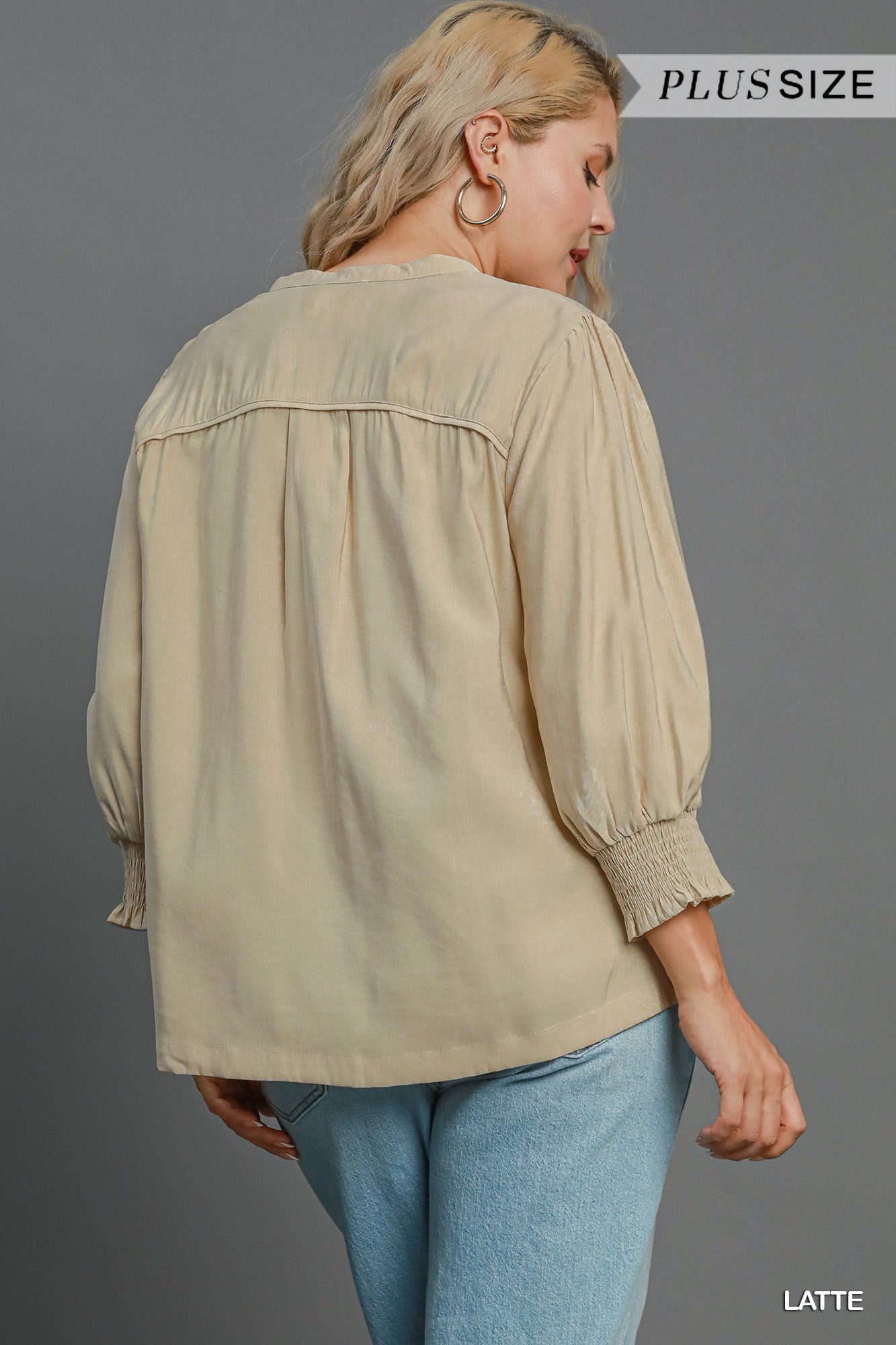 Curvy Piper Split Neck Top (Latte)