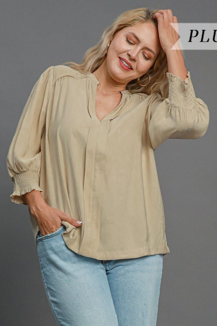 Curvy Piper Split Neck Top (Latte)