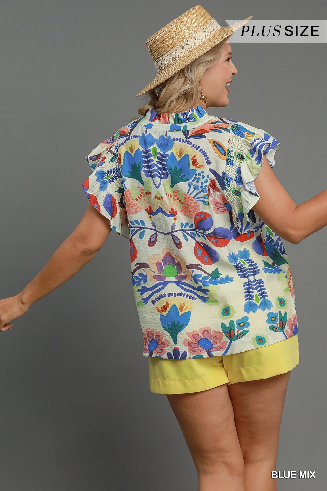 Curvy Garden Fiesta Flutter Top - Blue