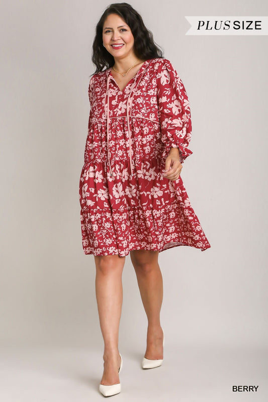 Curvy All That You Need Floral Dress (Berry)