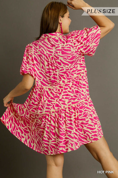 Curvy Feeling The Sun Animal Print Dress (Hot Pink)