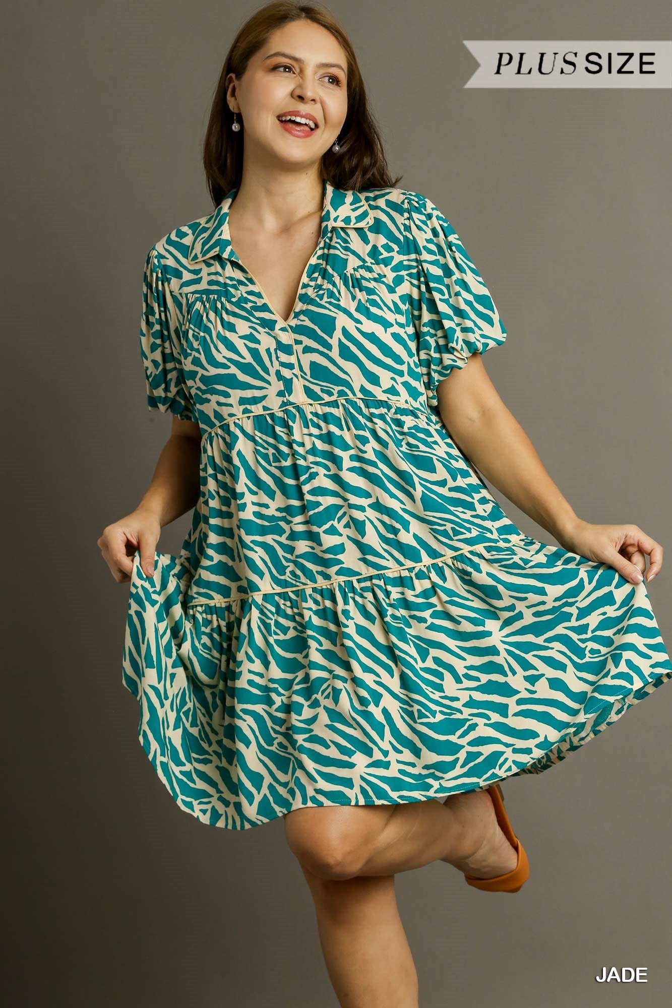 Curvy Feeling The Sun Animal Print Dress (Jade)