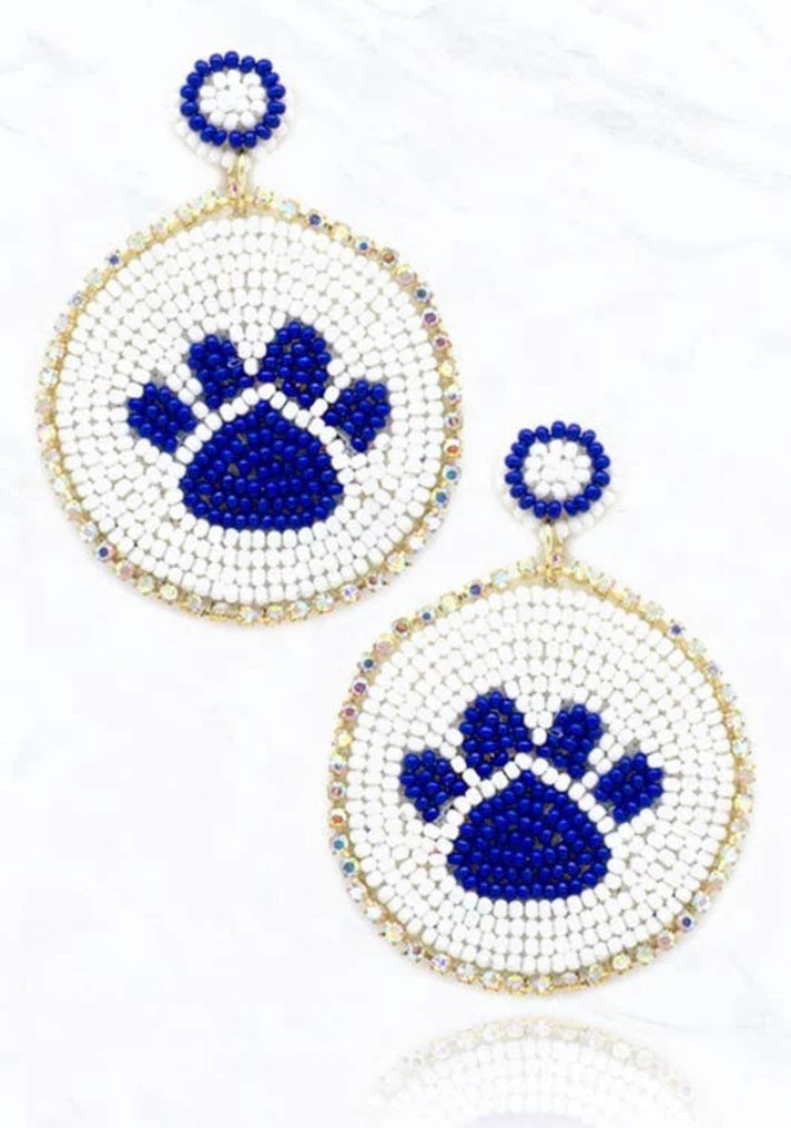 Paw Print Circle Earring (Blue & White)
