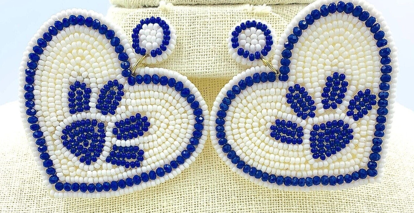 Paw Print Heart Earring (Blue & White)