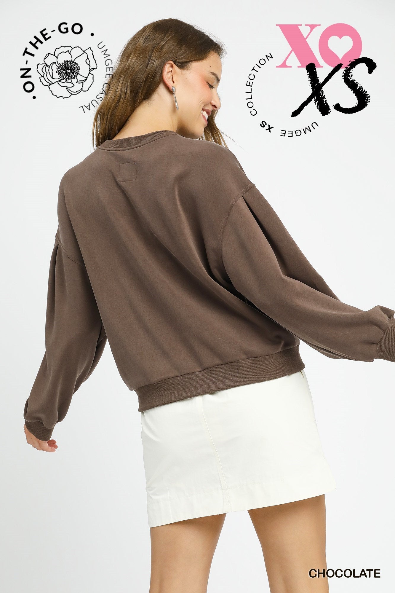 Cali Puff Sleeve Luxe Sweatshirt - Brown