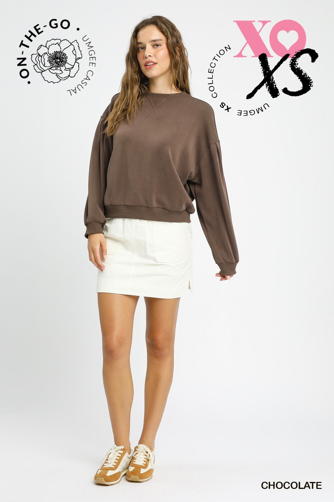 Cali Puff Sleeve Luxe Sweatshirt - Brown