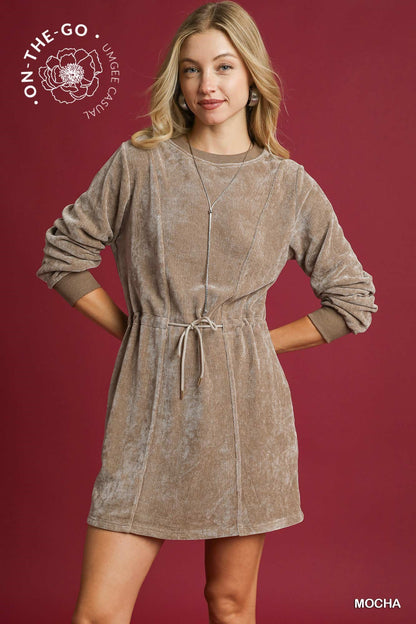Sofia Velour Drawstring Dress - Brown