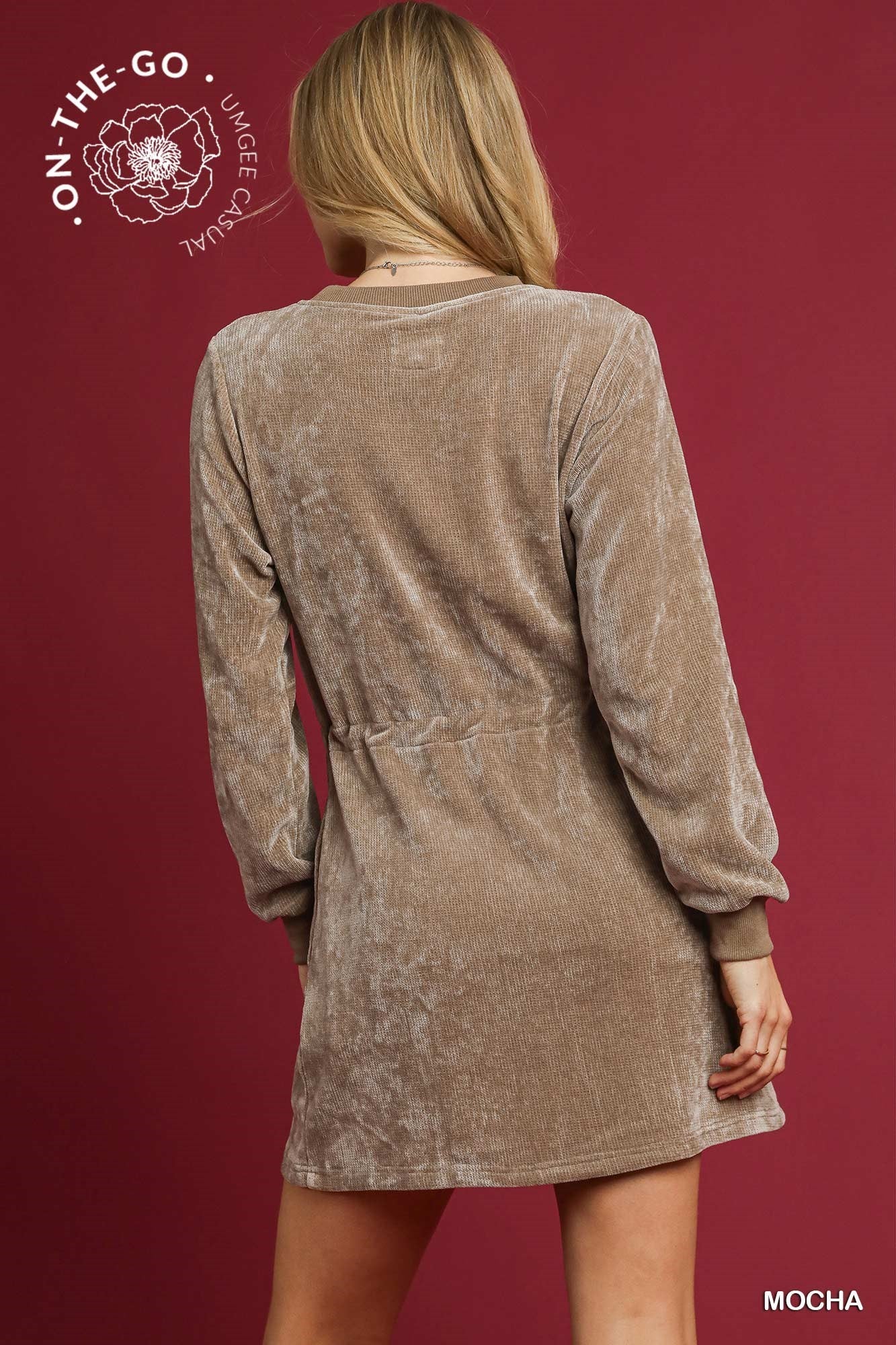 Sofia Velour Drawstring Dress - Brown