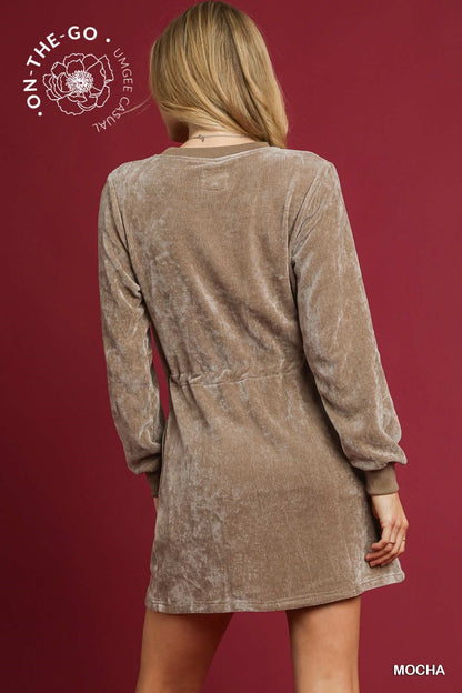 Sofia Velour Drawstring Dress - Brown