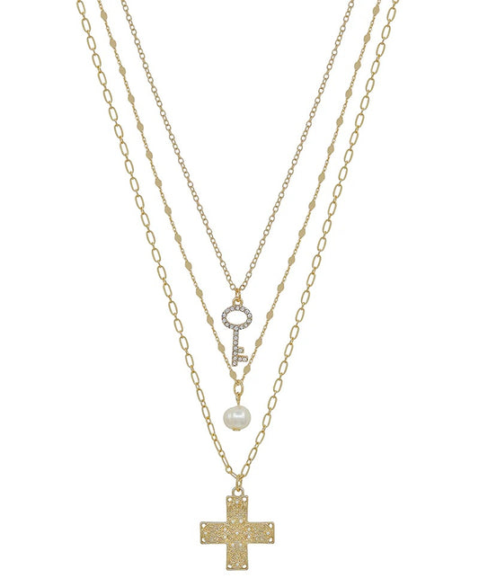 Pave Cross Trio Layered Necklace - Delta Swanky Girl