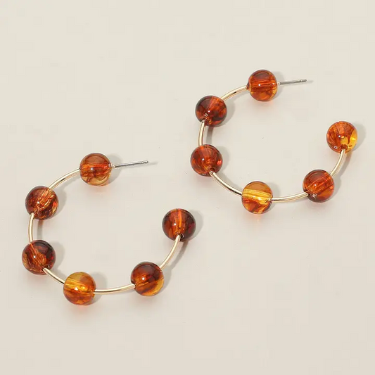 Marble Beaded Hoop Earring - Amber