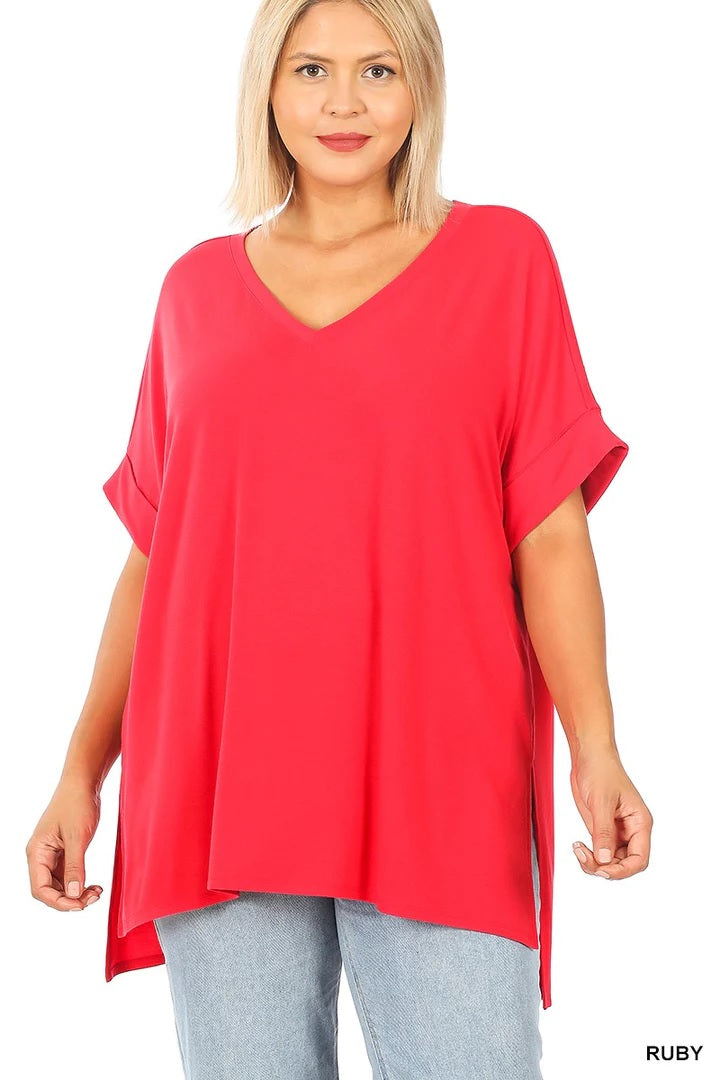Curvy Perfect V-Neck Top (Red)