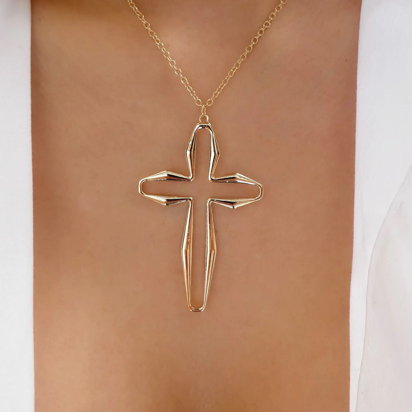 Evening Crossover Cross Necklace (Gold) - Delta Swanky Girl
